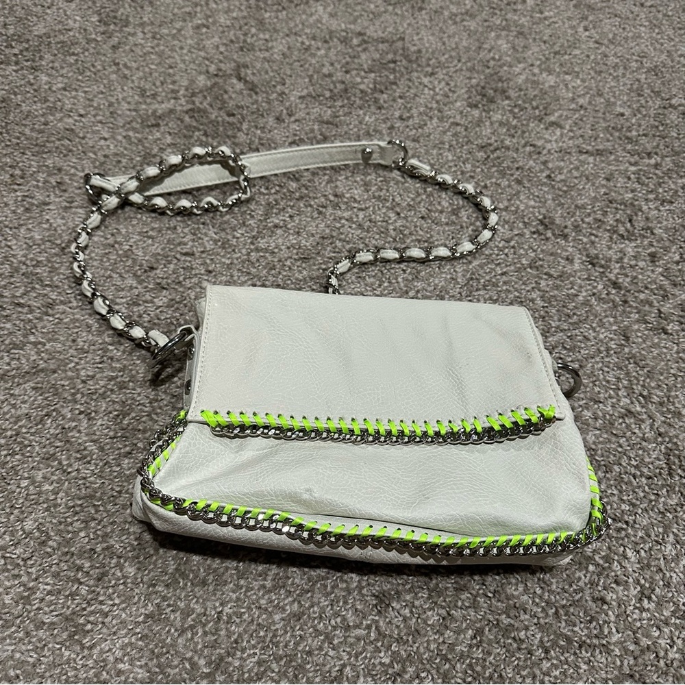 BCBGeneration White Crossbody Bag with Silver and Neon Accents 🪜